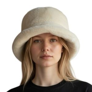 Isotoner Cream Ivory Faux Fur Hat Womens Bucket Hat Winter Hat